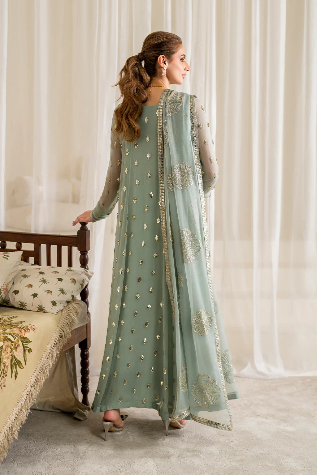 Iznik - Chiffon 3 Piece Sequin Embroidered Dress - zab1185