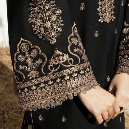 zab830 Winter Unstitched 3PCs Embroidered Dhanak Dress With Wool Shawl