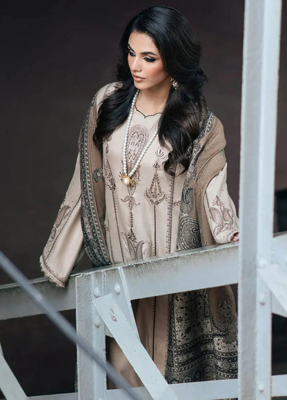 Izel Embroidered Dhanak Three Piece - zab1190