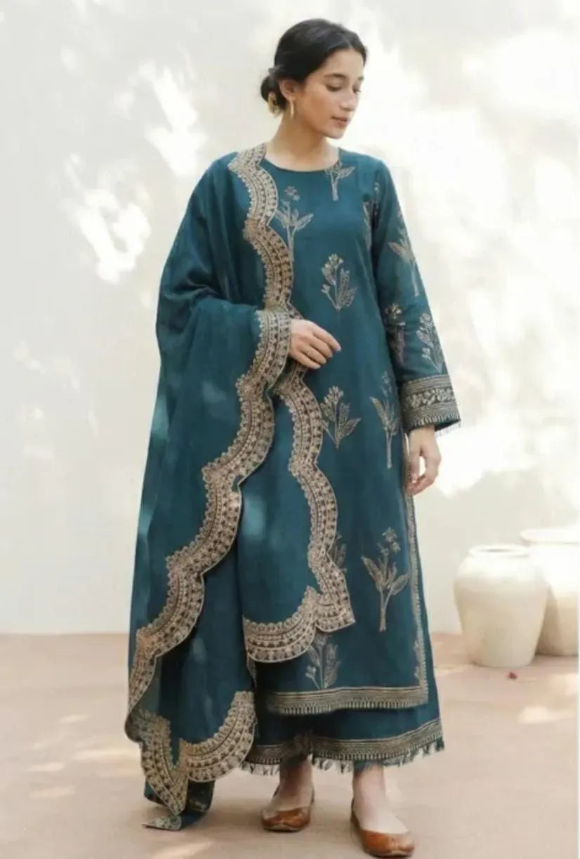 MAHRANI - 03PCS UNSTITCHED Dhank Suit - zab1539