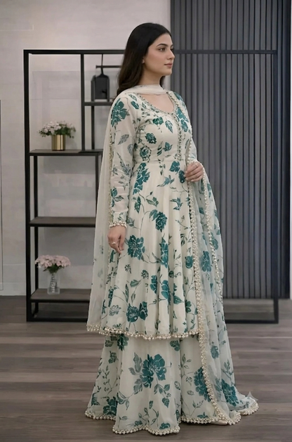 ZAB - 3 piece Lawn frock style Printed suit - zab1472
