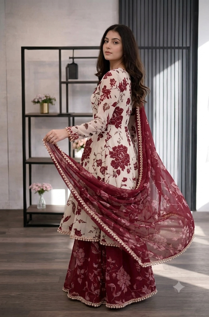 ZAB - 3 piece Lawn frock style Printed suit - zab1471