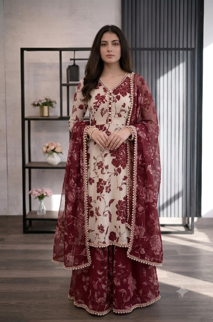 ZAB - 3 piece Lawn frock style Printed suit - zab1471