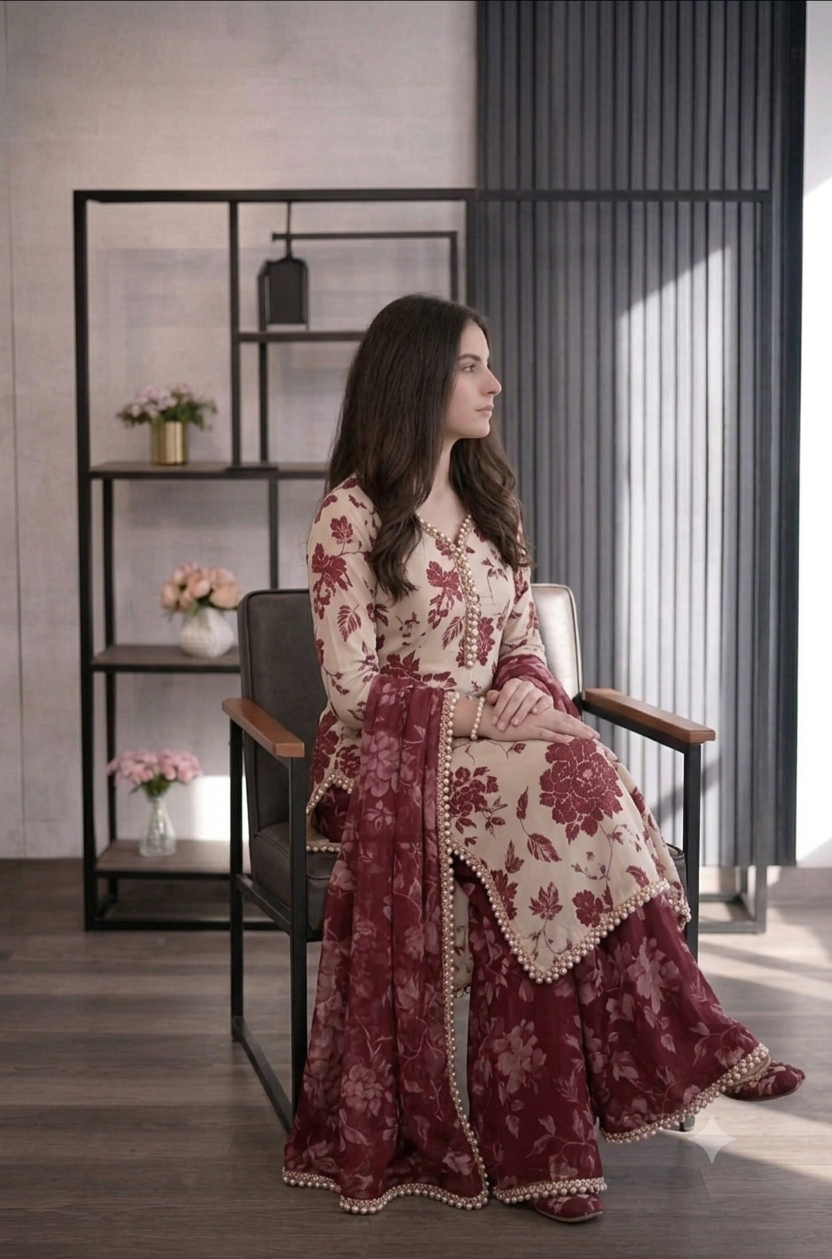 ZAB - 3 piece Lawn frock style Printed suit - zab1471