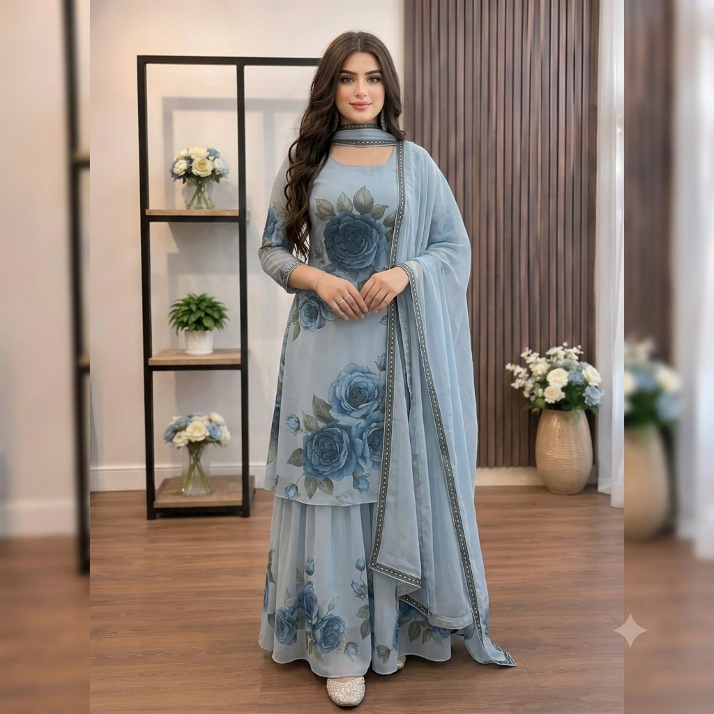 ZAB - 3 piece Lawn frock style Printed suit - zab1478