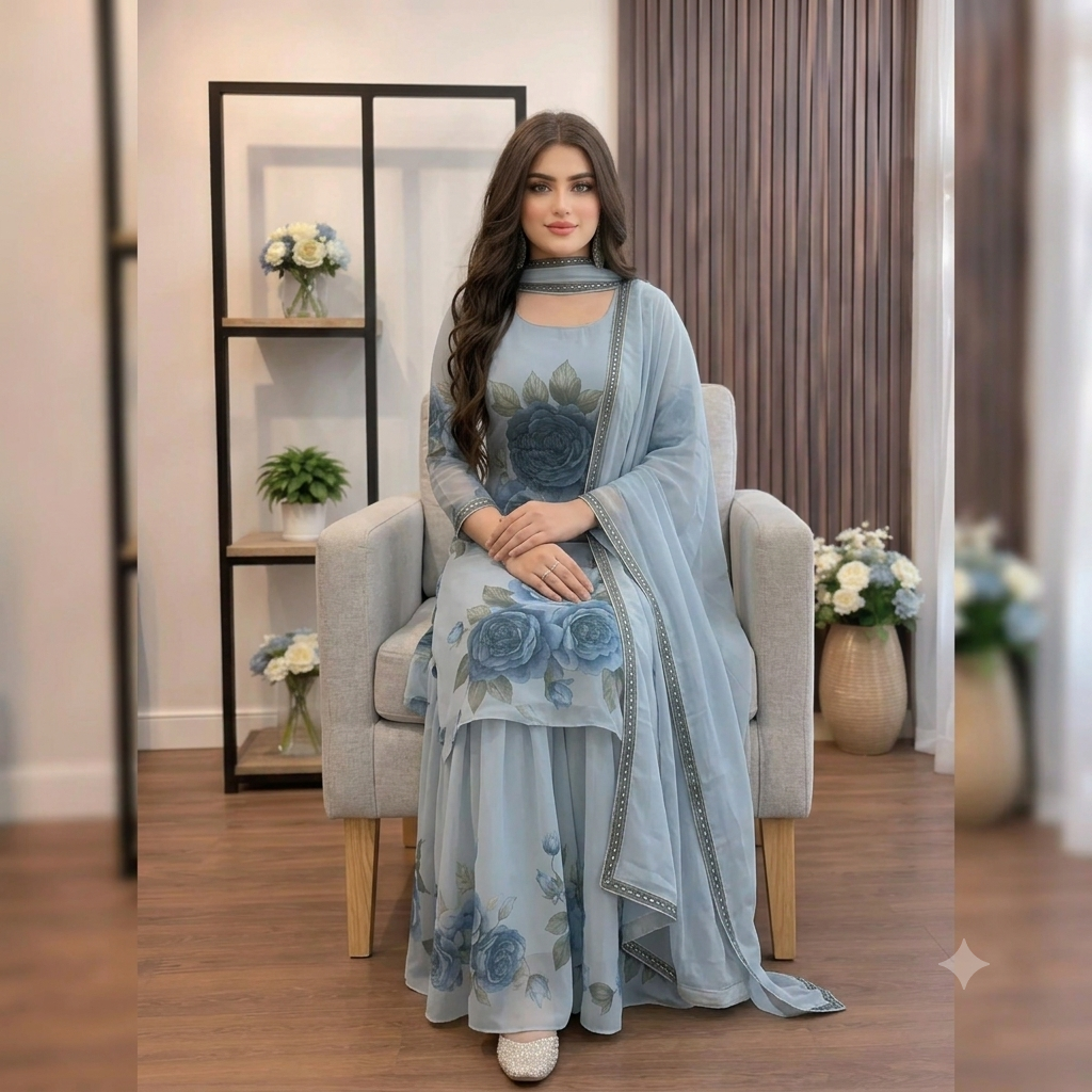 ZAB - 3 piece Lawn frock style Printed suit - zab1478