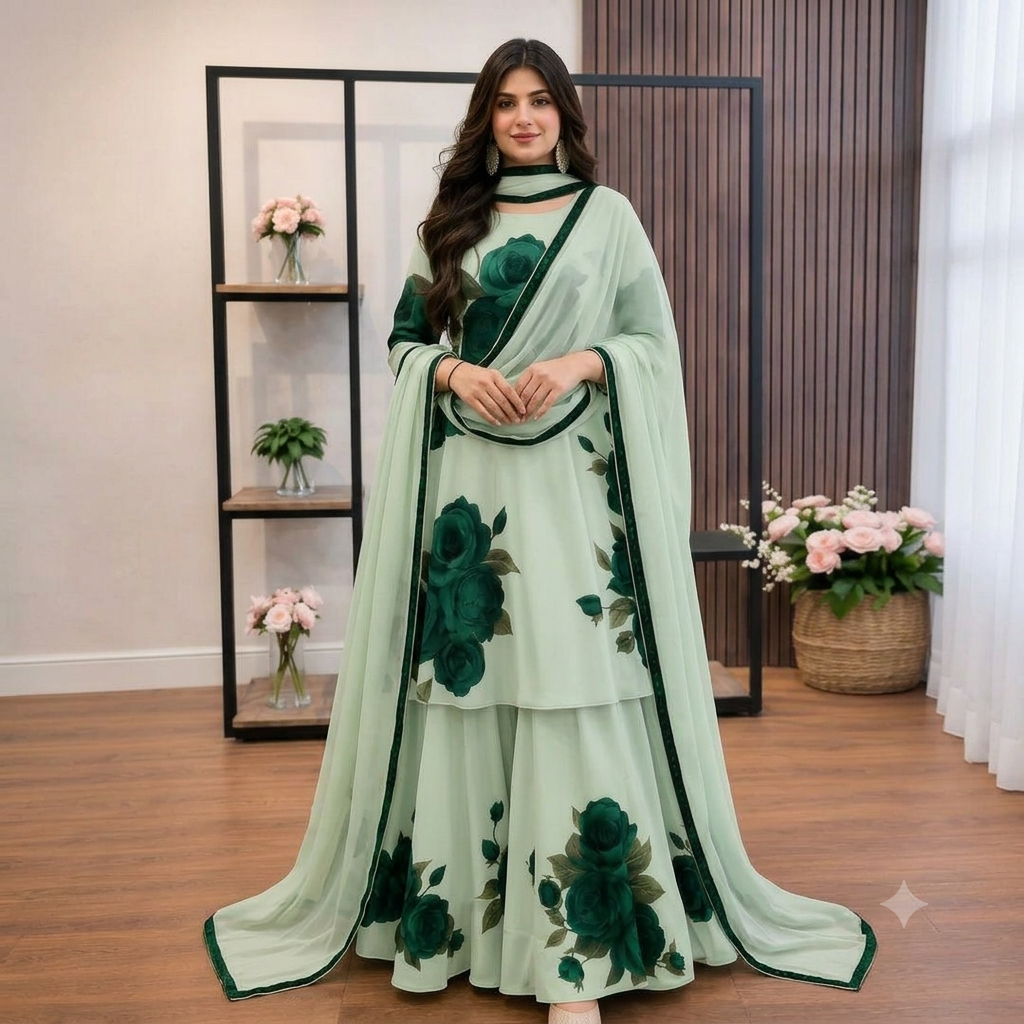 ZAB - 3 piece Lawn frock style Printed suit - zab1481