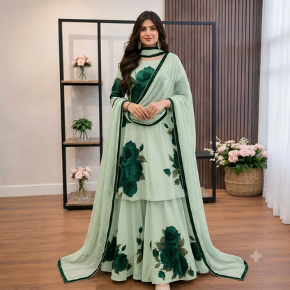 ZAB - 3 piece Lawn frock style Printed suit - zab1481