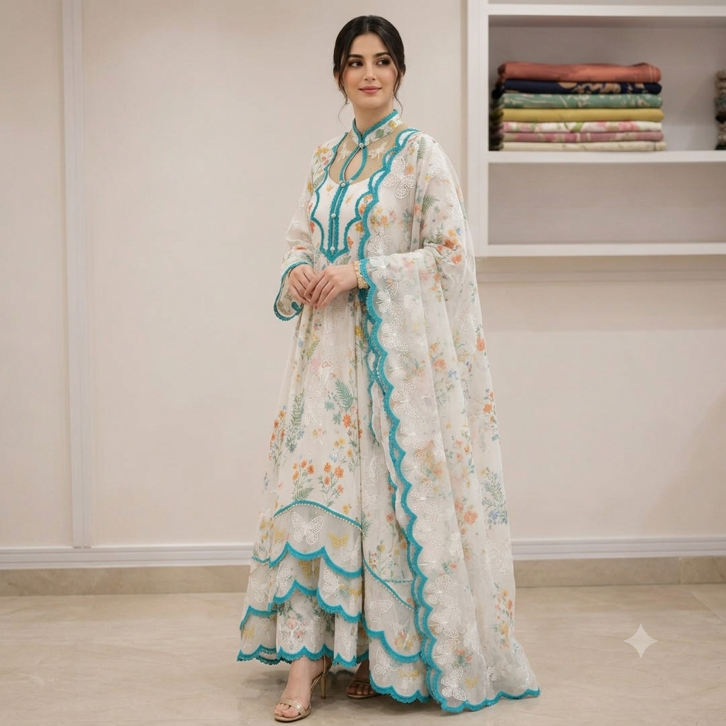 ZAB - 3 piece Lawn frock style Printed suit - zab1488