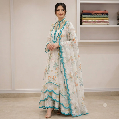 ZAB - 3 piece Lawn frock style Printed suit - zab1488