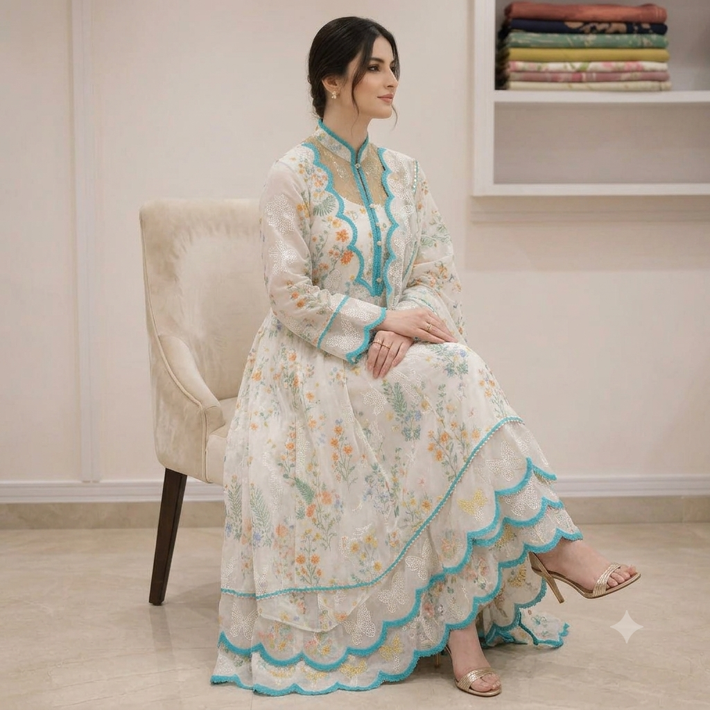 ZAB - 3 piece Lawn frock style Printed suit - zab1488