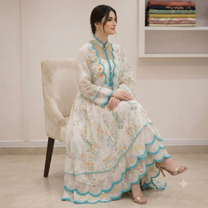 ZAB - 3 piece Lawn frock style Printed suit - zab1488