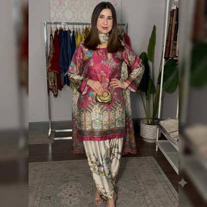 Aneela's 3PCS UNSTITCHED SUIT FABRIC Digtal printed Silk - zab1493