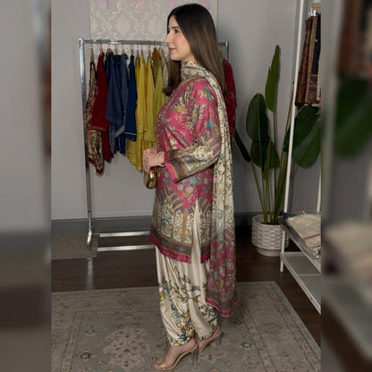 Aneela's 3PCS UNSTITCHED SUIT FABRIC Digtal printed Silk - zab1493