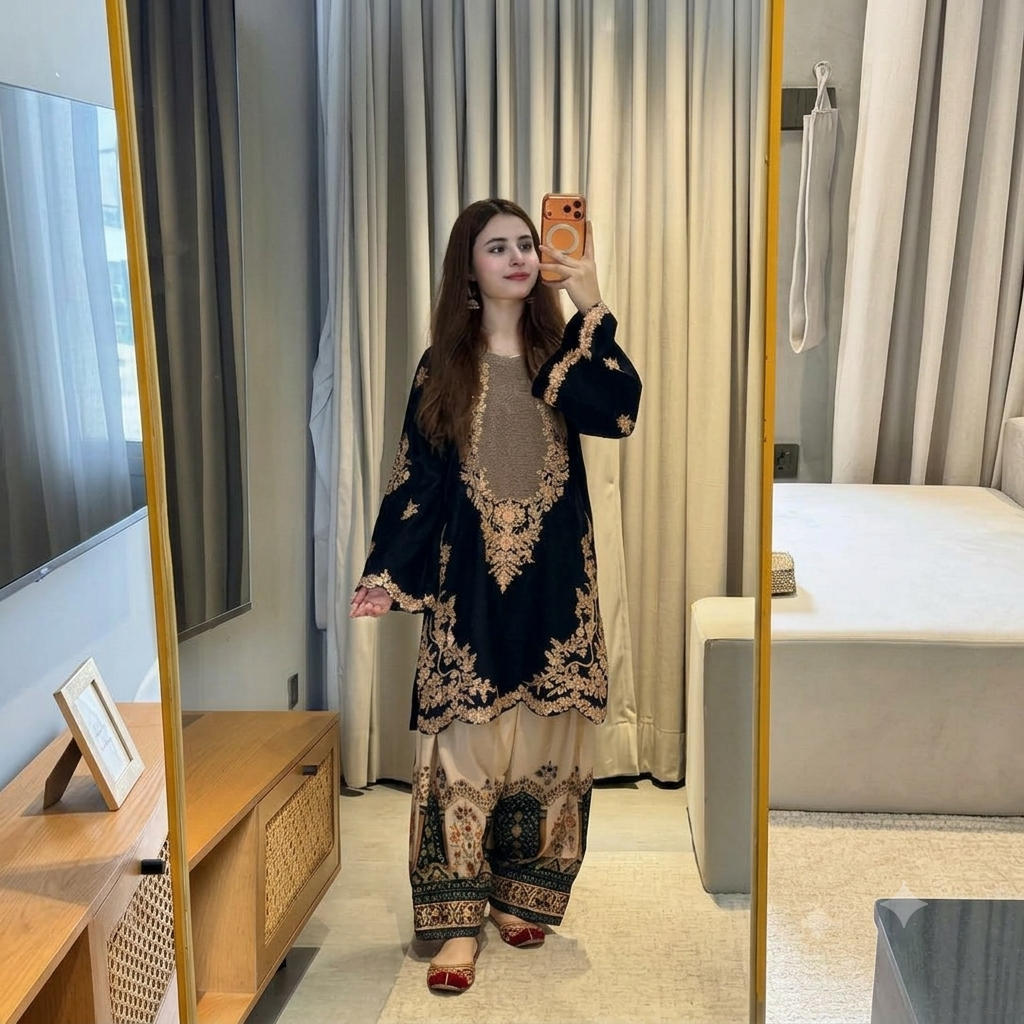 Ethnic - 2-Pc Embroidered Silk Suit - zab1542