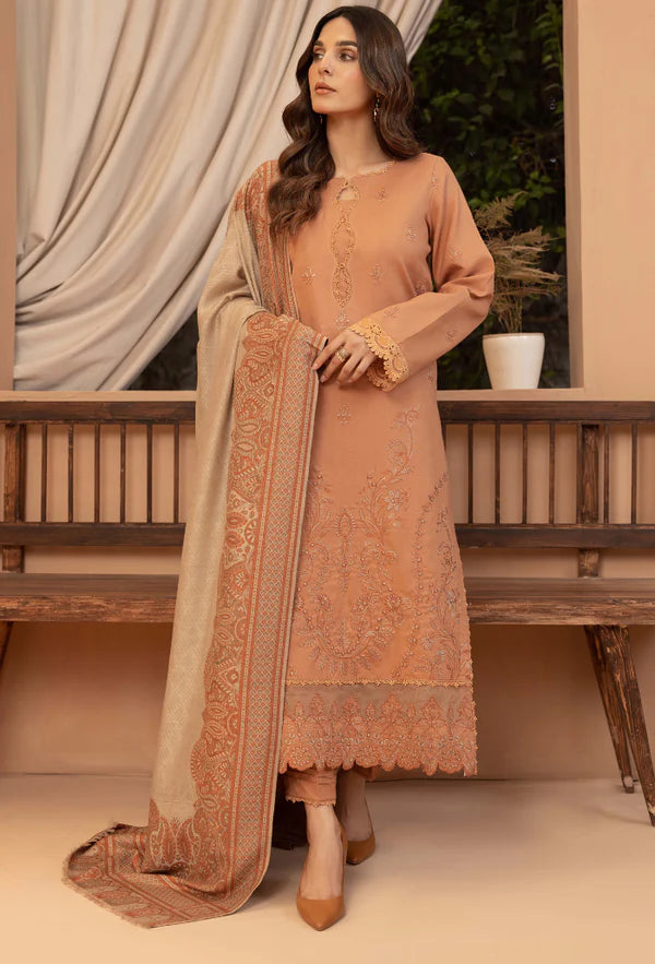 Bin ilyas - Winter 3PC Dhanak Embroidered Suit - zab1275