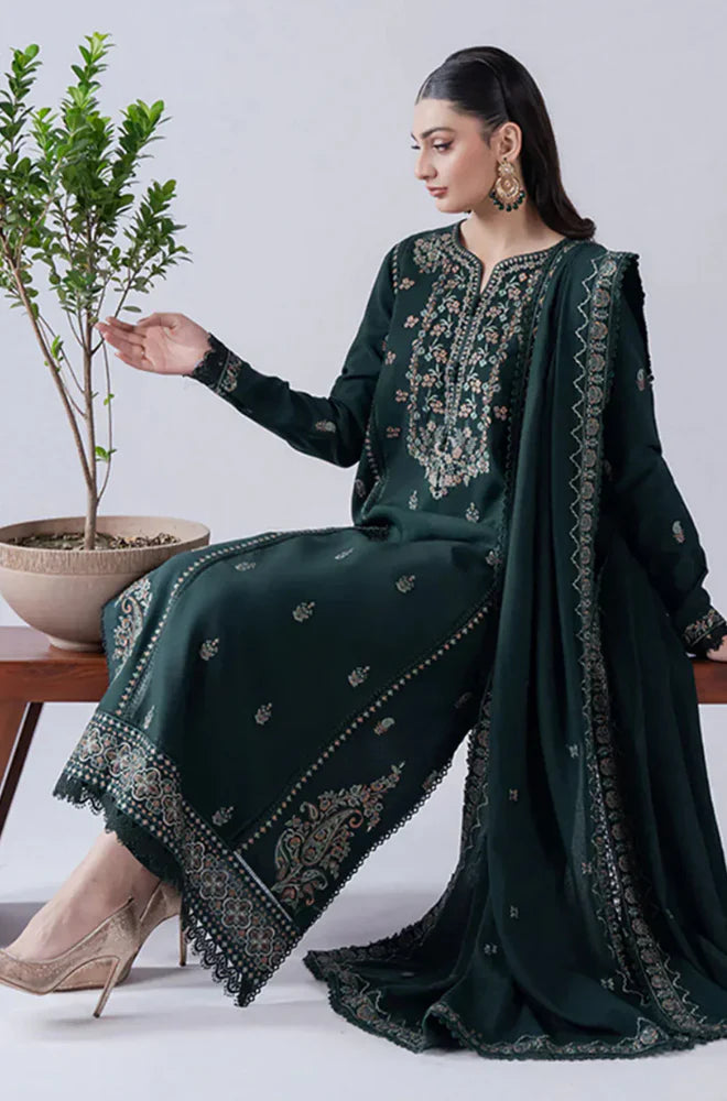 Asim Jofa - Winter 3PC Dhanak Embroidered Suit - zab1157