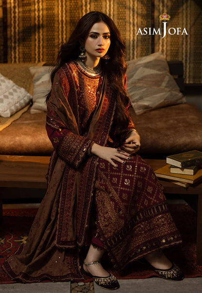 Asim Jofa, unstitched 3 piece Dhanak sequence embroidered suit - zab1257