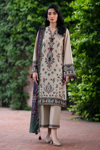 zab855 WINTER 3PC Dhanak Embroidered suit with Printed Shawl
