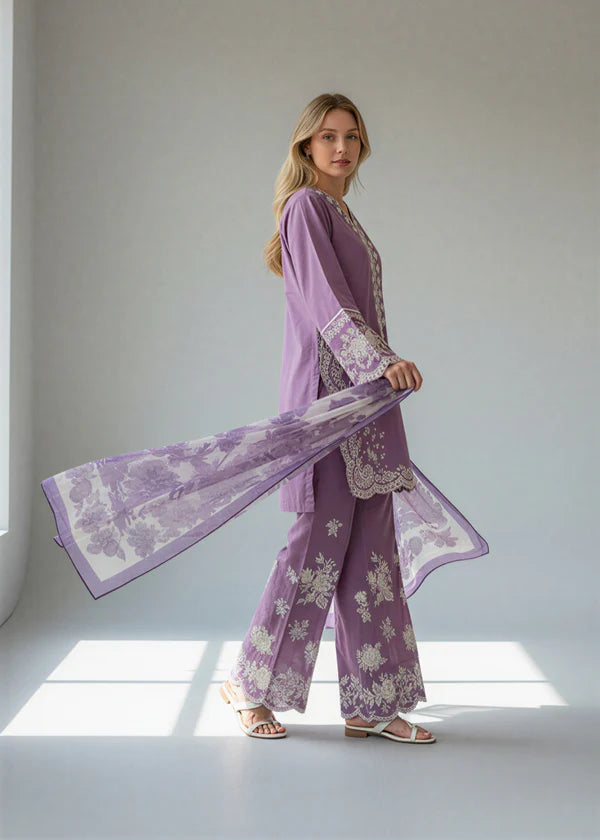 Zab - Unstitched Luxury Lawn Heavy Embroidered 3PC Suit - zab1342
