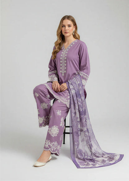 Zab - Unstitched Luxury Lawn Heavy Embroidered 3PC Suit - zab1342