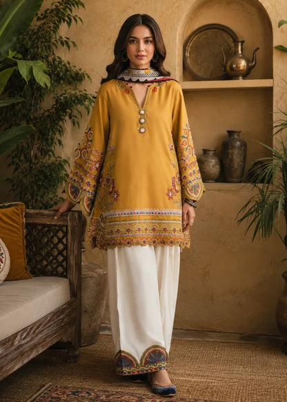 ETHNIC - 03 PCS UNSTITCHED Dhank Embroidered Suit - zab1538