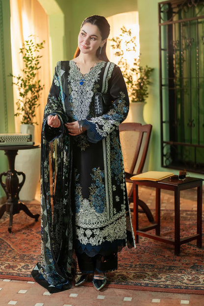 JADE-3PC DHANAK EMBROIDERED SHIRT WITH COUTRAI PRINT SHAWL - zab1250