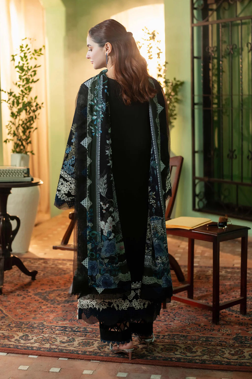 JADE-3PC DHANAK EMBROIDERED SHIRT WITH COUTRAI PRINT SHAWL - zab1250