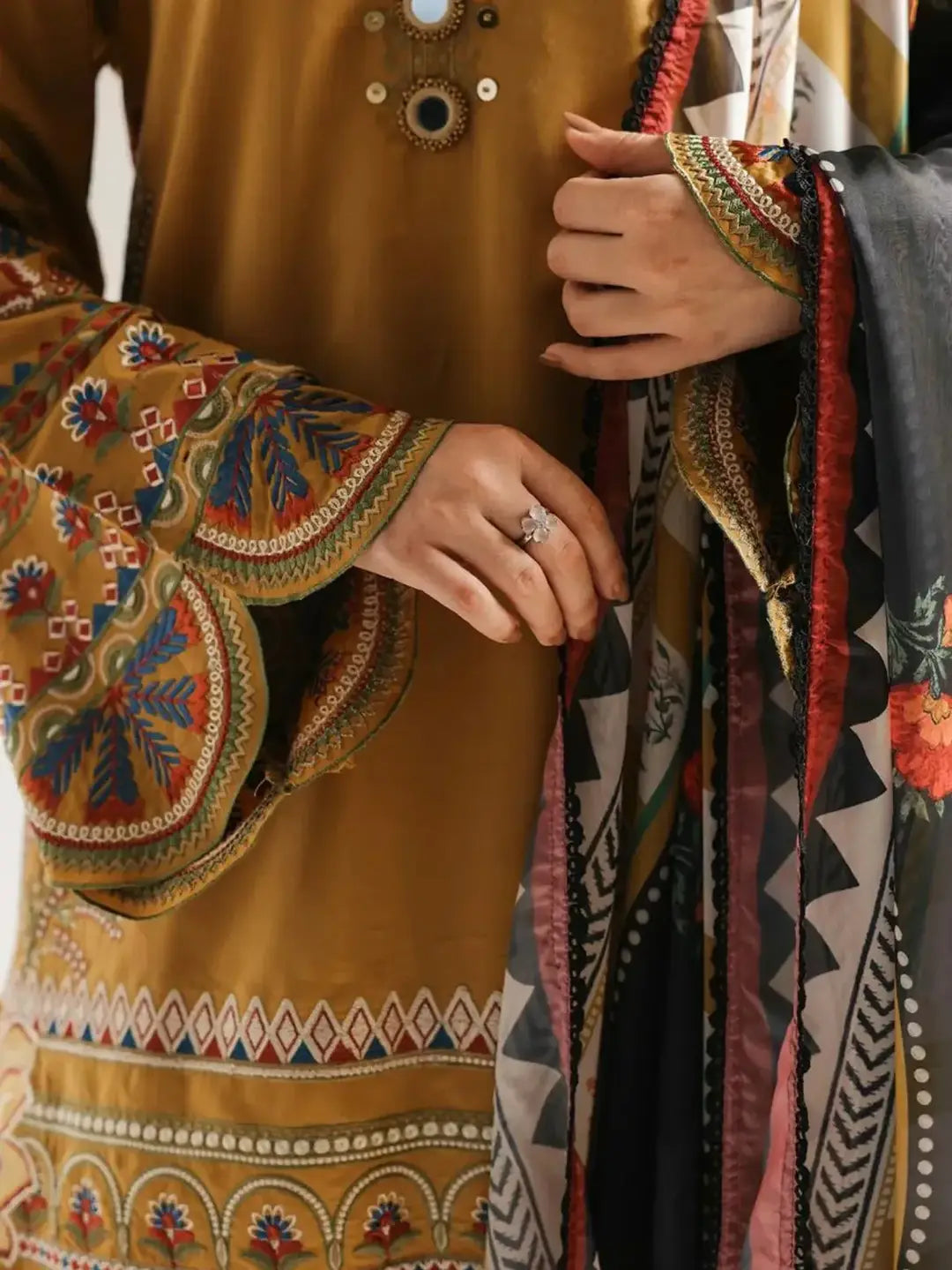 ETHNIC - 03 PCS UNSTITCHED Dhank Embroidered Suit - zab1538