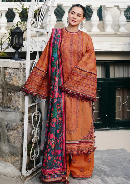 Hussain Rehar - 3PC Dhanak Chickenkari Embroidered Suit - zab1137