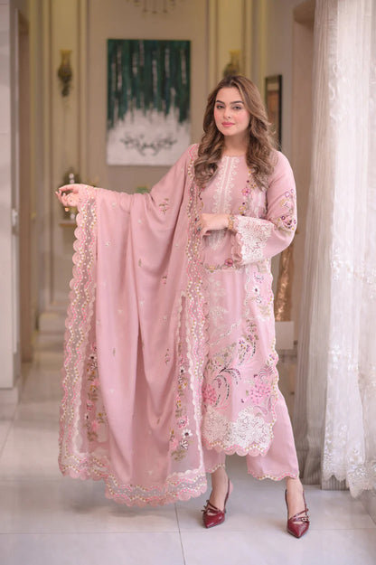 ANEELA’S - Unstitched Luxury Lawn Heavy Embroidered 3PC Suit - zab1326
