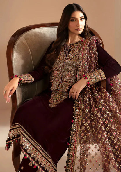 Jazmin - Embroidered Velvet 3-Piece Dress - zab946