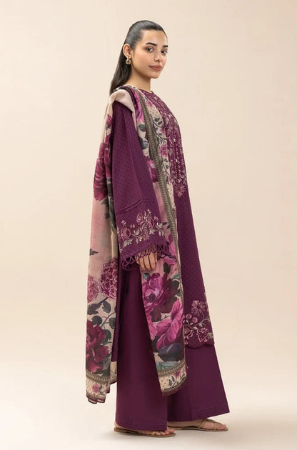 Beechtree - 3PC Dhanak Embroidered Shirt With Wool Printed Dupatta and Trouser - zab1540