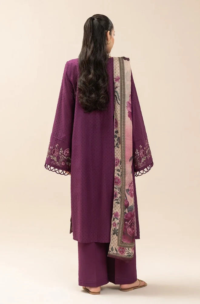 Beechtree - 3PC Dhanak Embroidered Shirt With Chiffon Printed Dupatta and Trouser - zab1514