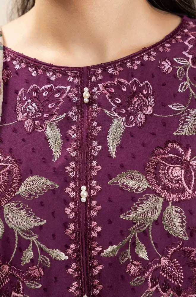 Beechtree - 3PC Dhanak Embroidered Shirt With Wool Printed Dupatta and Trouser - zab1540