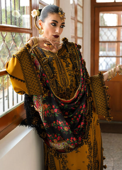 Hussain Rehar -3PC DHANAK EMBROIDERED SHIRT WITH COURTRAI WOOL PRINT SHAWL - zab1274