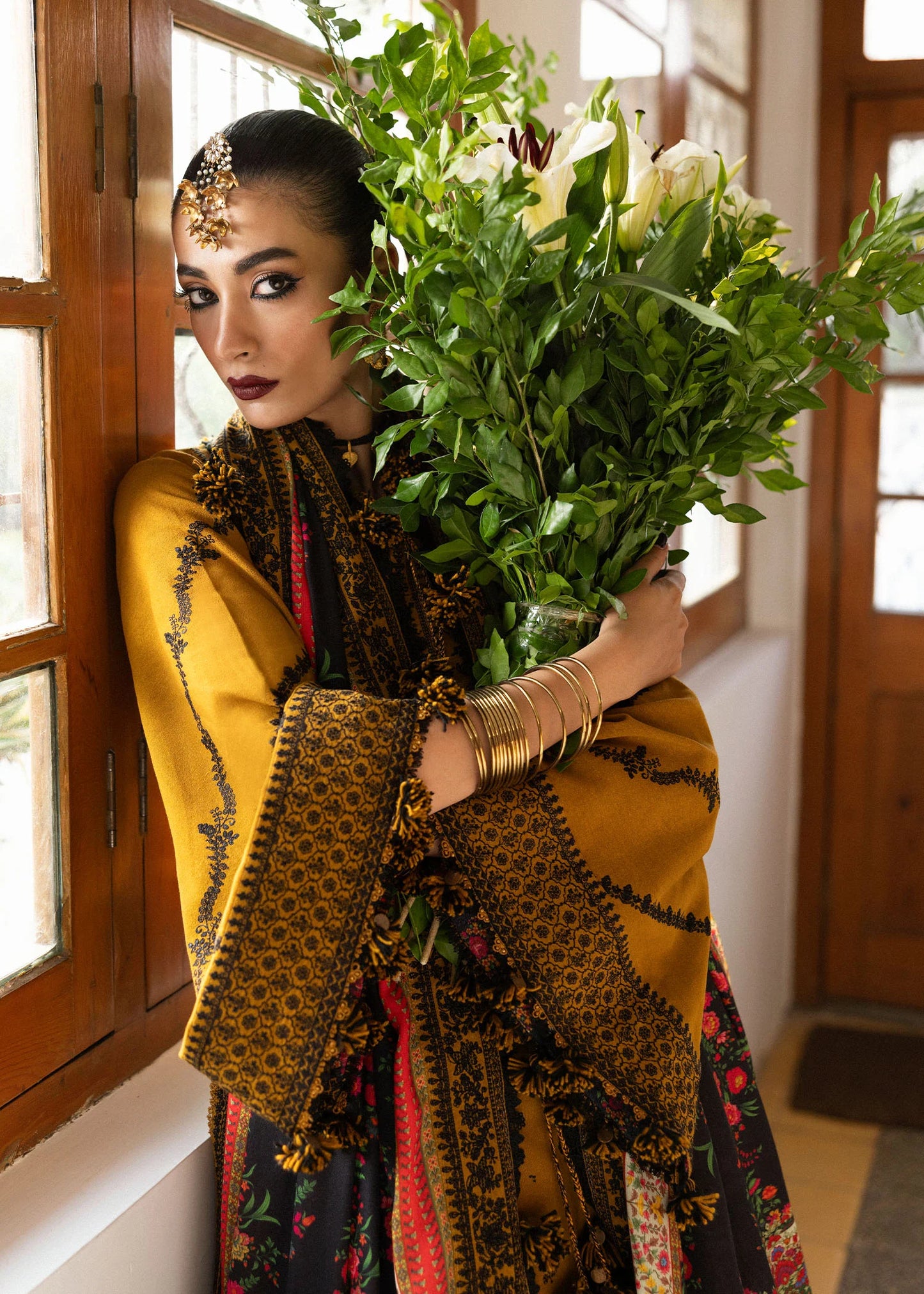 Hussain Rehar -3PC DHANAK EMBROIDERED SHIRT WITH COURTRAI WOOL PRINT SHAWL - zab1274
