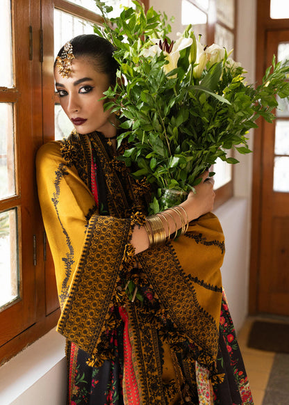 Hussain Rehar -3PC DHANAK EMBROIDERED SHIRT WITH COURTRAI WOOL PRINT SHAWL - zab1274
