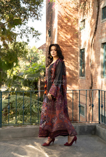 Maria b 3PCS UNSTITCHED SUIT FABRIC Digtal printed Silk - zab1483