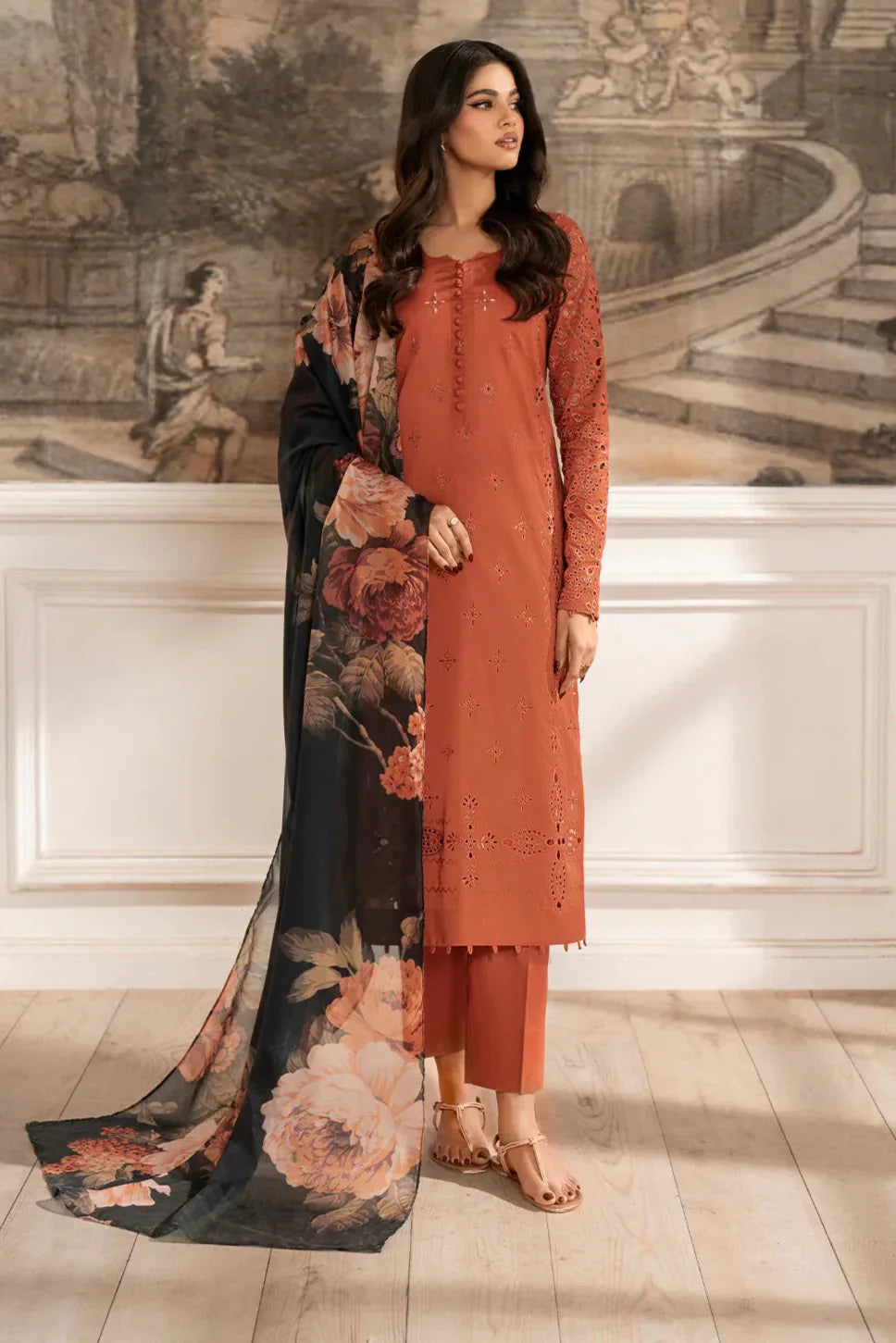 iznik Chilenkari Embroidered Dhanak Three Piece - zab1188