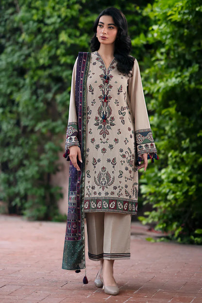 zab855 WINTER 3PC Dhanak Embroidered suit with Printed Shawl