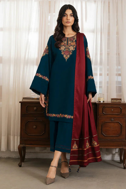 3PC Dhanak suit with Embroidered Shawl - zab1112