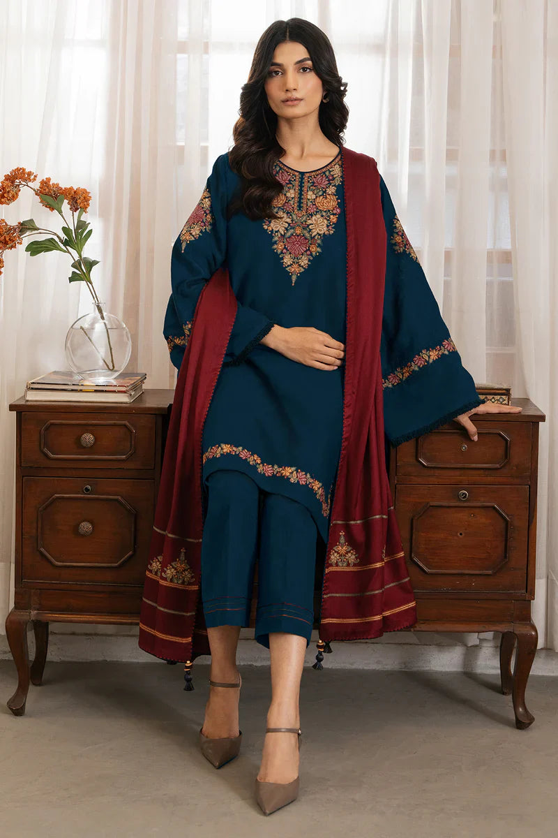 3PC Dhanak suit with Embroidered Shawl - zab1112