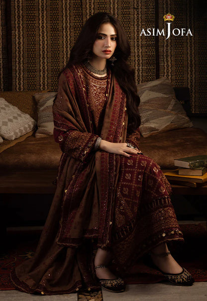 Asim Jofa, unstitched 3 piece Dhanak sequence embroidered suit - zab1257