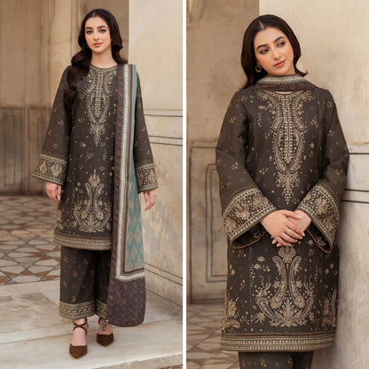 Boraque 3 Piece Embroidered Dhanak Suit - zab1003