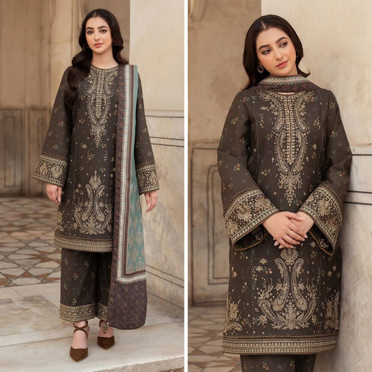 Boraque 3 Piece Embroidered Dhanak Suit - zab1003