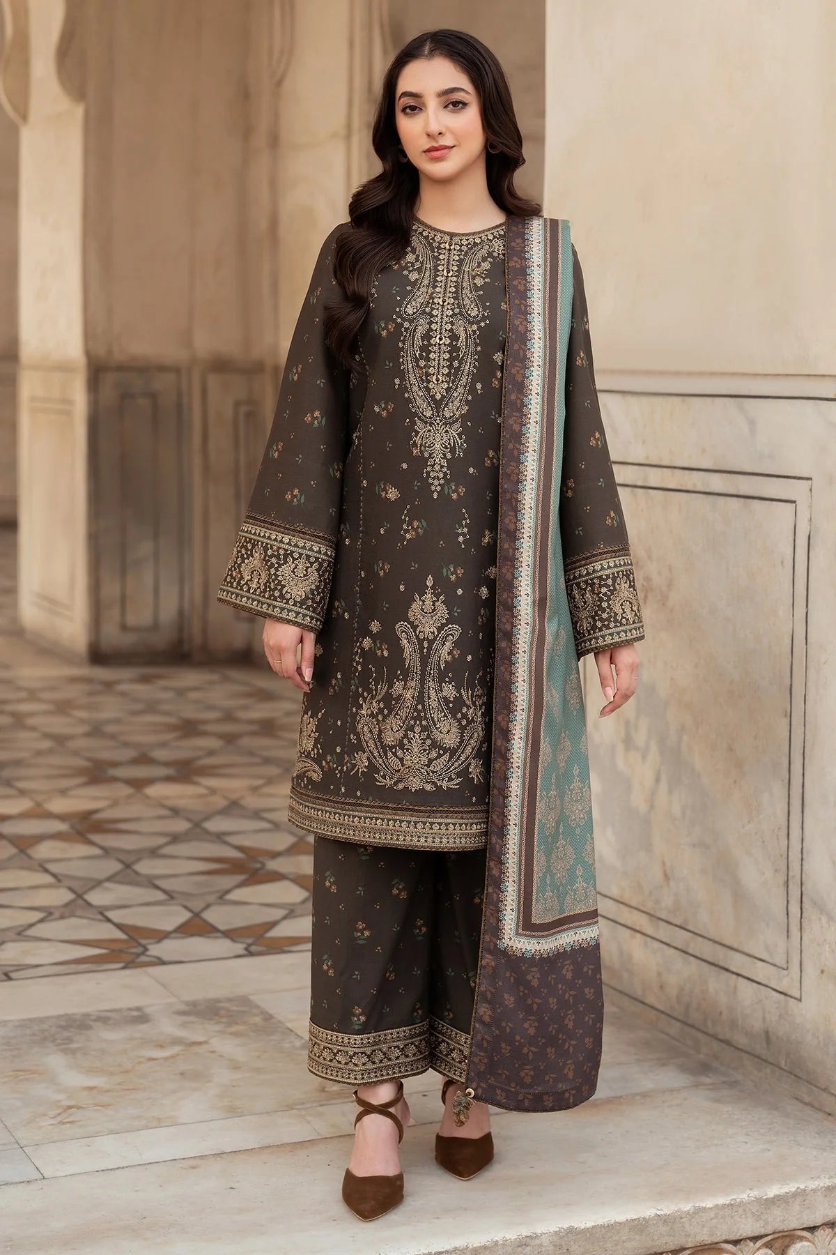 Boraque 3 Piece Embroidered Dhanak Suit - zab1003