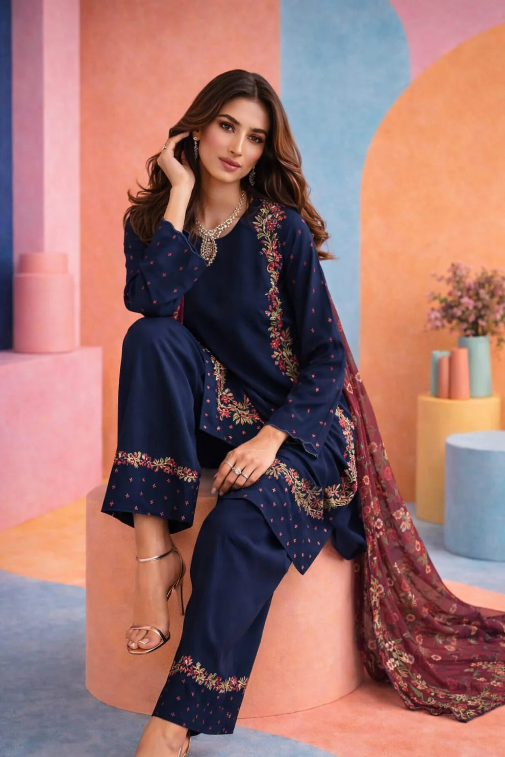 Sapphire - Summer 3PCs Embroidered Lawn Dress With Manaar Dupatta - zab1305