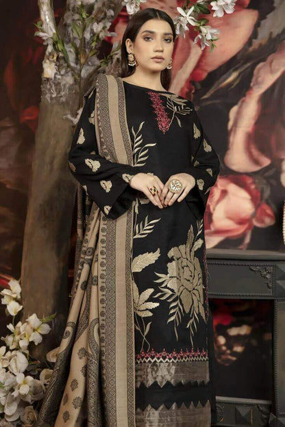 ZAB642 3 Piece Unstitched Heavy Embroidered Dhanak Suit (Print Woolen Dupatta)