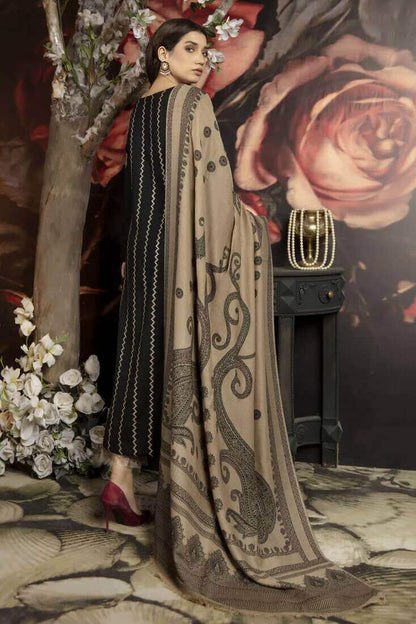 ZAB642 3 Piece Unstitched Heavy Embroidered Dhanak Suit (Print Woolen Dupatta)